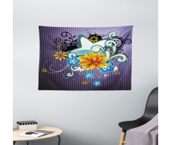 Stars Flowers Swirls Wide Tapestry