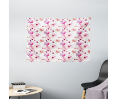 Watercolor Spring Blooms Wide Tapestry