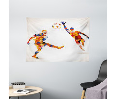 Colorful Footballers Wide Tapestry