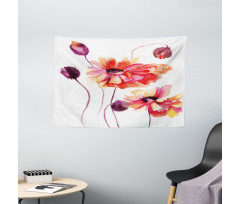 Watercolor Poppies Buds Wide Tapestry