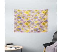 Hand Drawn Pansy Garden Wide Tapestry