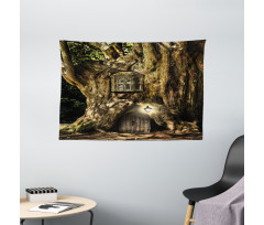 Fairytale House Tree Wide Tapestry