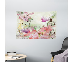 Abstract Flowers Buds Wide Tapestry