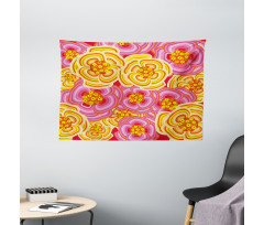 Funky Vibrant Flowers Wide Tapestry