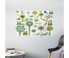 Birds Flowers Trees Wide Tapestry