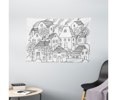 Cartoon House Village Wide Tapestry
