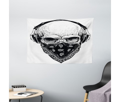Gothic Skull Headphones Wide Tapestry