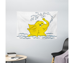 Cartoon Elephant Water Wide Tapestry