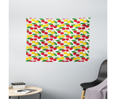 Graphic Colored Cherries Wide Tapestry