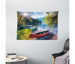 Bohinj Lake with Boats Wide Tapestry