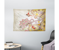 Flower Ornaments Wide Tapestry