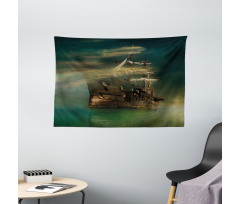 Old Ship on Calm Waters Wide Tapestry