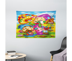 Cartoon Singing Elves Art Wide Tapestry