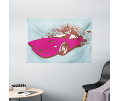 Old Car Cartoon Style Wide Tapestry