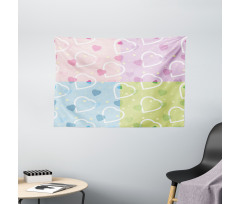 Hearts Dots Colorful Wide Tapestry