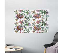 Vintage Floral Ornaments Wide Tapestry