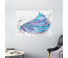 Stylized Peacock Feather Wide Tapestry