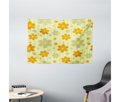 Retro Graphic Flowers Wide Tapestry