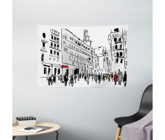 Ink Cityscape Street View Wide Tapestry