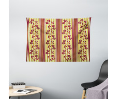 Red Flowers on Stripes Wide Tapestry