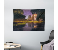 Lantern Forest Night Wide Tapestry