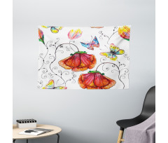 Swirled Flowers Flamingo Wide Tapestry