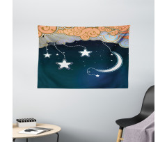 Clouds Stars and Moon Wide Tapestry