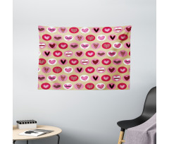 Cartoon Style Hearts Wide Tapestry