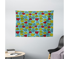 Falling Leaves on Blue Wide Tapestry