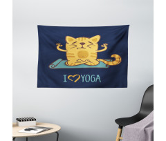 Cat Lotus Position Wide Tapestry
