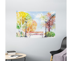 Autumn Park Tree Lantern Wide Tapestry