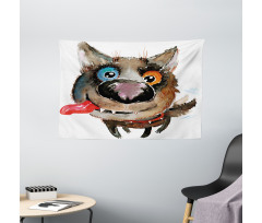 Funny Dog Puppy Wide Tapestry