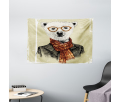 Hipster Bear Glasses Wide Tapestry