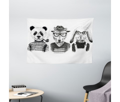 Hipster Panda Cigar Fox Wide Tapestry
