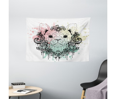 French Bulldog Flowers Wide Tapestry