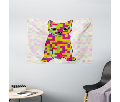 Cat Digital Colors Wide Tapestry