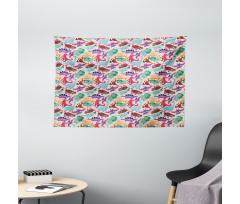 Funny Monsters Cartoon Wide Tapestry