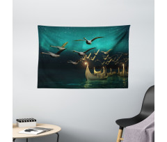 Elf Boats Birds Swans Wide Tapestry