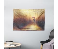 Woman Under the Rain Wide Tapestry