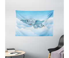 Baby Elephant and Clouds Wide Tapestry