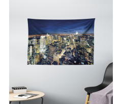 Modern Cityscape at Night Wide Tapestry