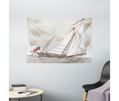 Antique American Yacht Wide Tapestry