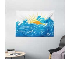 Curved Ocean Waves Sun Wide Tapestry
