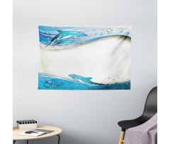 Dolphins Sea Waves Drops Wide Tapestry