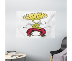 Flower Fairy and Ladybug Wide Tapestry