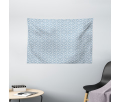 Retro Blue Blossoms Wide Tapestry