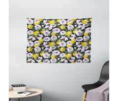 Hibiscus Petals Lemons Wide Tapestry