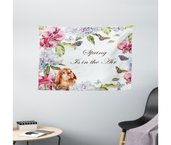 Rabbits Orchid Flowers Wide Tapestry
