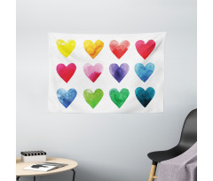 Rainbow Colors Hearts Wide Tapestry