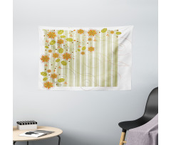 Retro Swirled Flowers Wide Tapestry